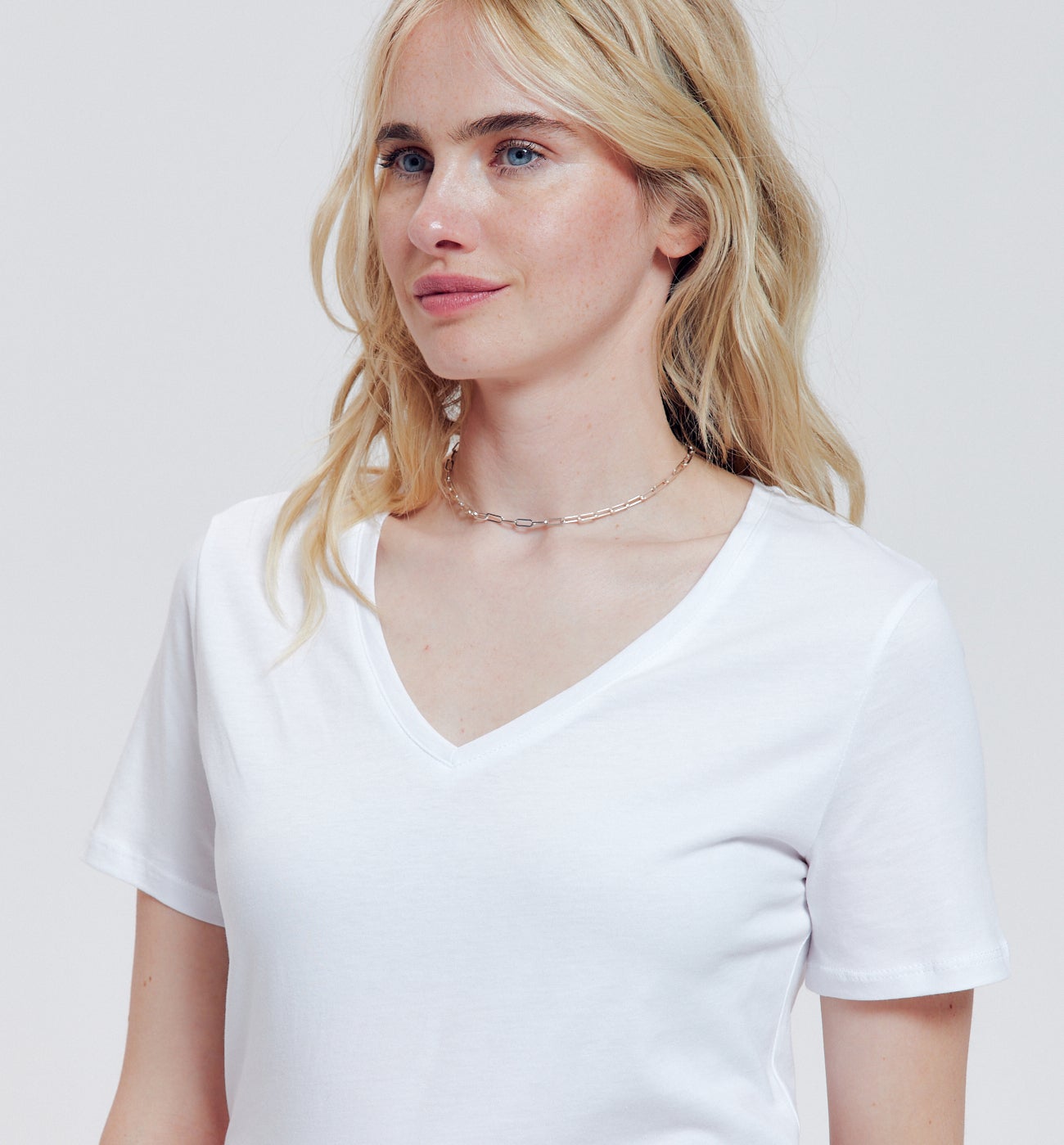 T-shirt uni col V Femme - Blanc