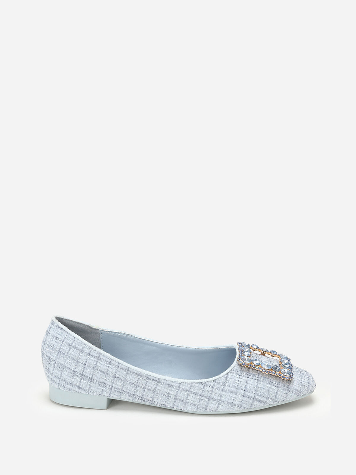 Ballerines en tweed avec bride bijou- Bleu