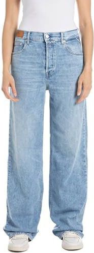 Replay Dames Loose Fit Wide Leg Jeans Cary, 010, lichtblauw, 26W x 32L
