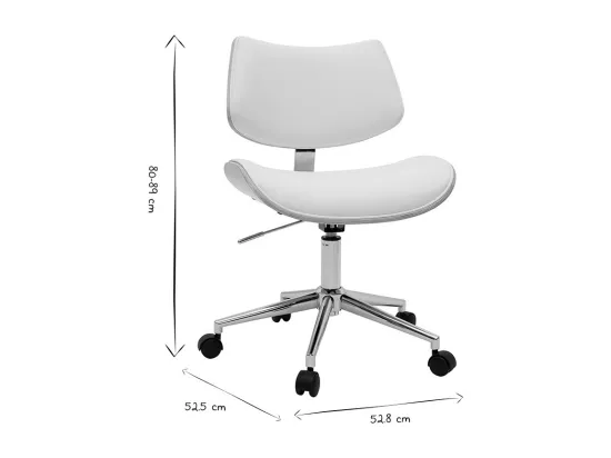 Chaise de bureau à roulettes design blanc, bois clair chêne et métal MALMO