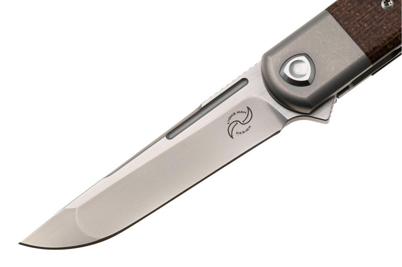 Liong Mah Tanto One, Bead Blasted M390, Burlap Micarta Titanium, zakmes