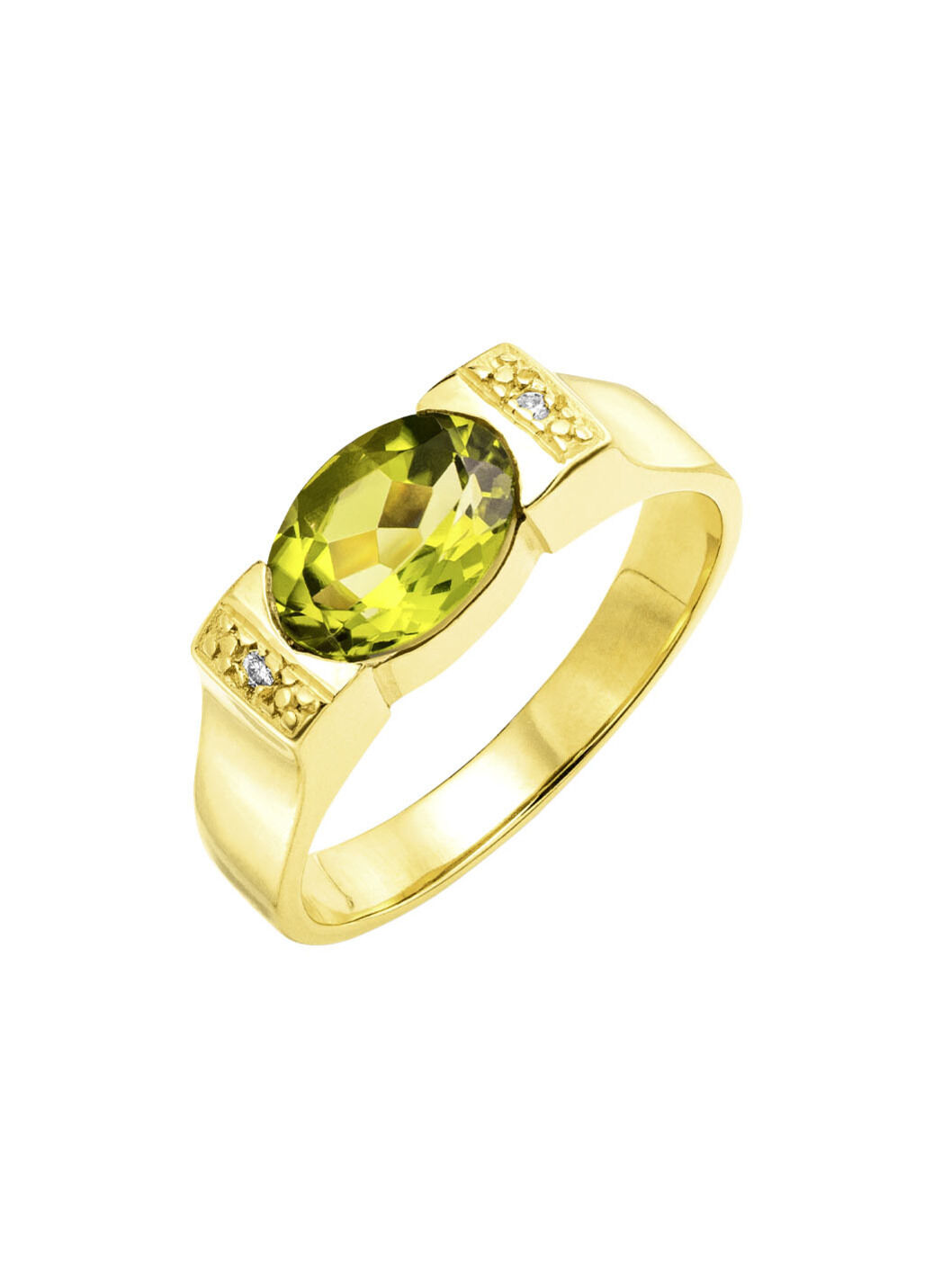 Zeitlos eleganter Damenring mit echt Peridot und 2 Diamanten