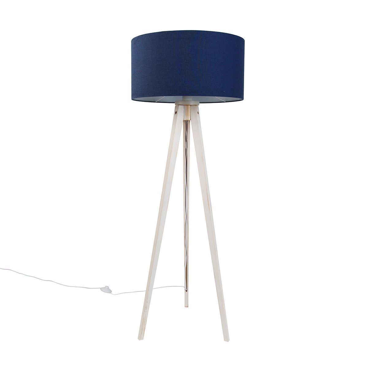 Vloerlamp tripod wit met stoffen kap donkerblauw 50cm - Tripod Classic