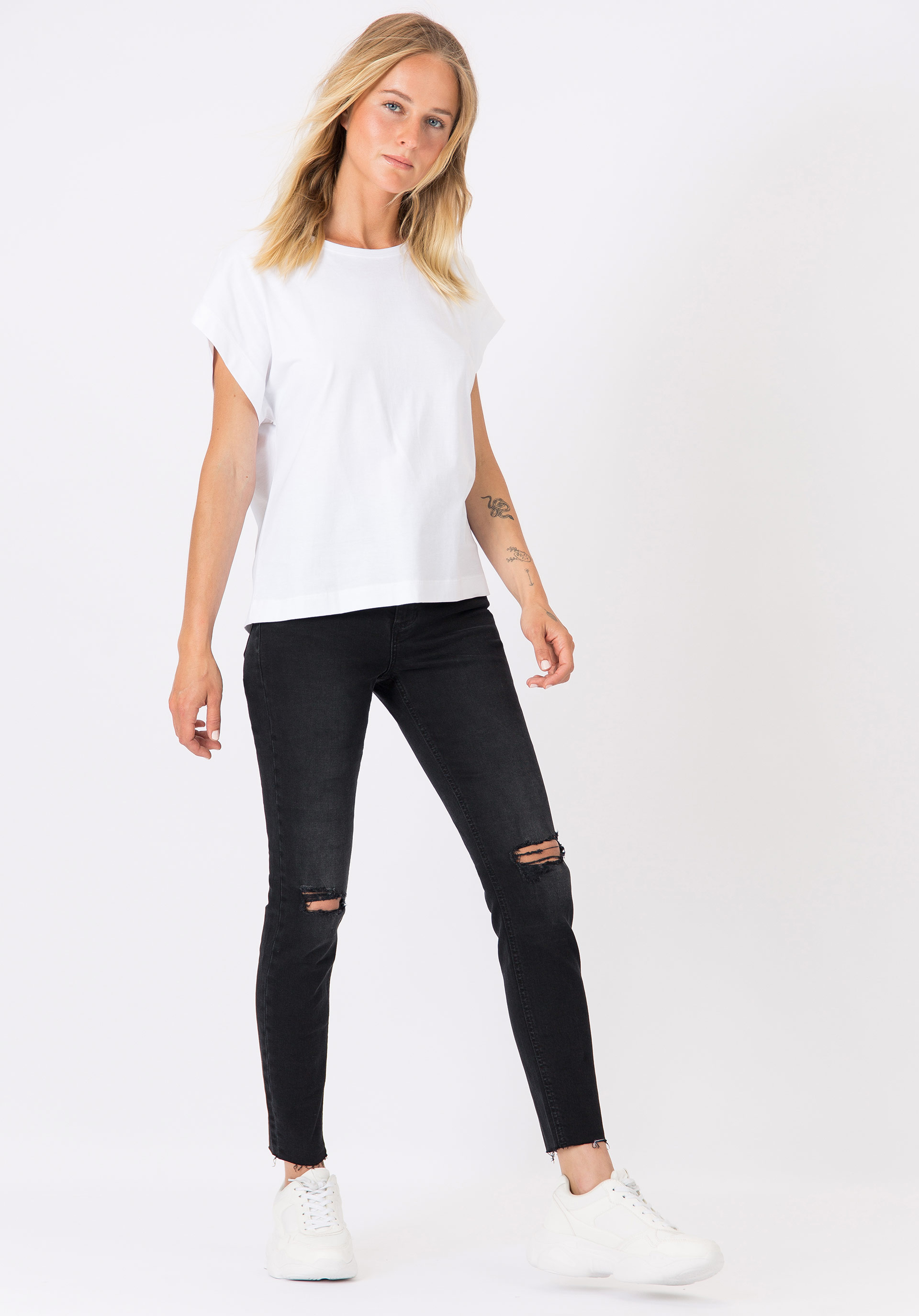 Jeans Lauren Skinny Cintura Alta com Rasgões