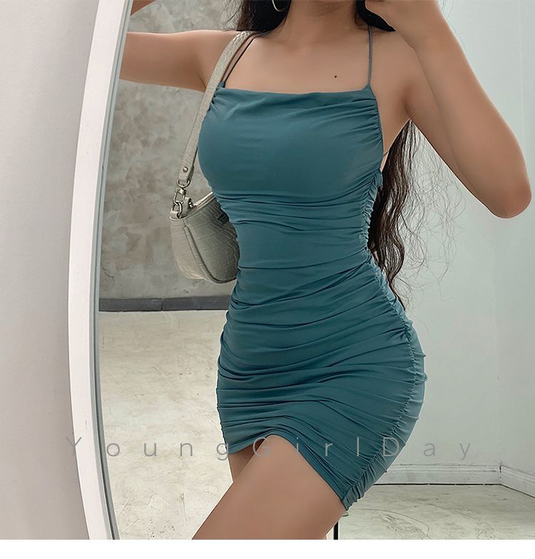 RainGirl - Mini-bodyconjurk met open rug en spaghettibandjes en col