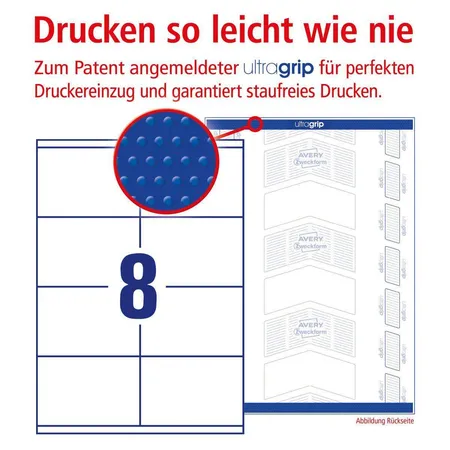 Avery Zweckform 3426 Universal-Etiketten,A4 mit ultragrip,105 x 70 mm, 100 Bogen/800 Etiketten, weiß