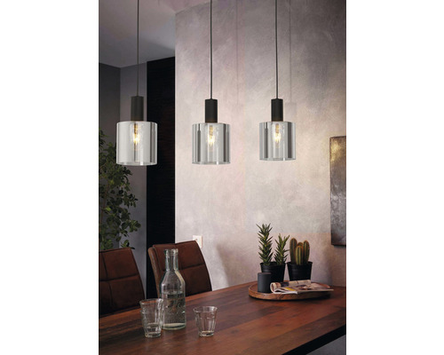 Hanglamp, 3-lichts, HxLxB 110x85x15 cm, zwart, zwart/transparant glas
