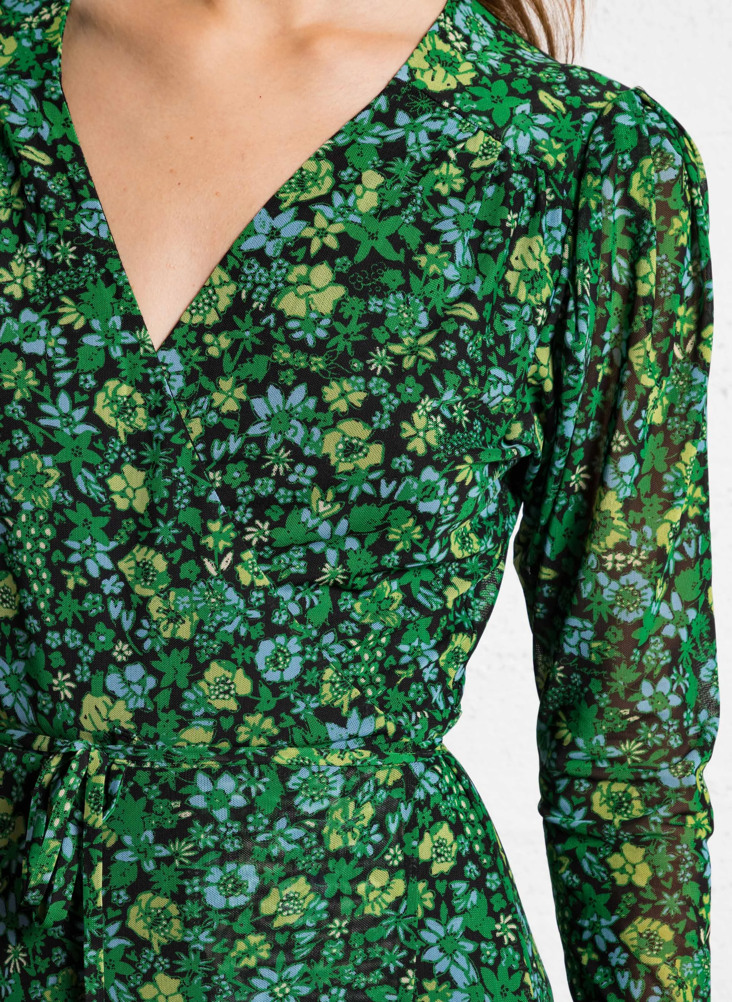 NATALIE - Robe longue imprimée en fibres recyclées mélangées | Vert