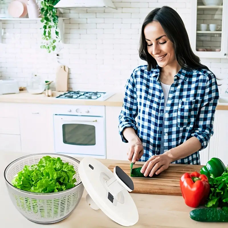 (Ø26cm) Salatschleuder Obst / Gemüse Waschkorb Pumpschleuder Küchen Zubehör - Weiss