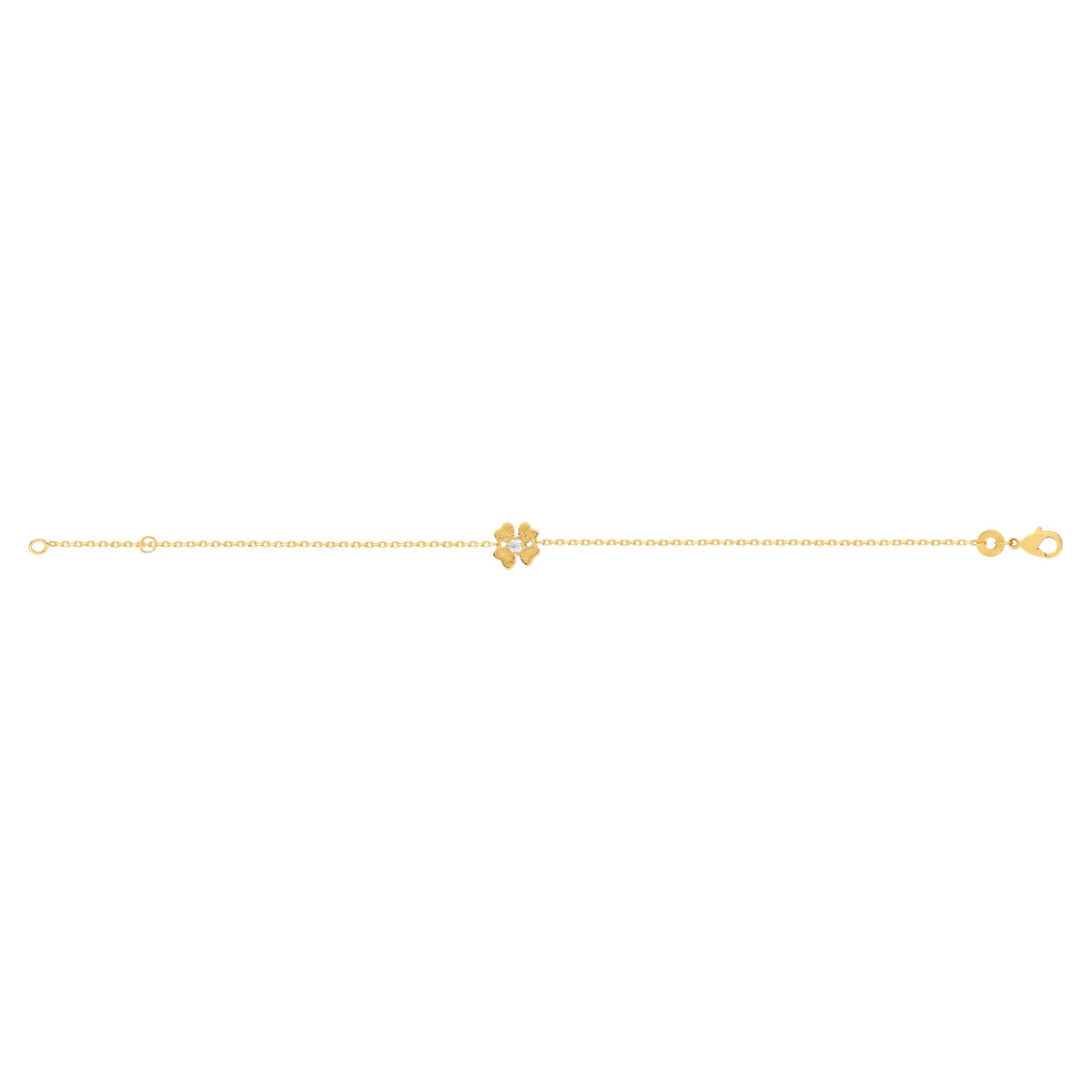 Bracelet plaqué or jaune, motif fleur zirconia 18 cm