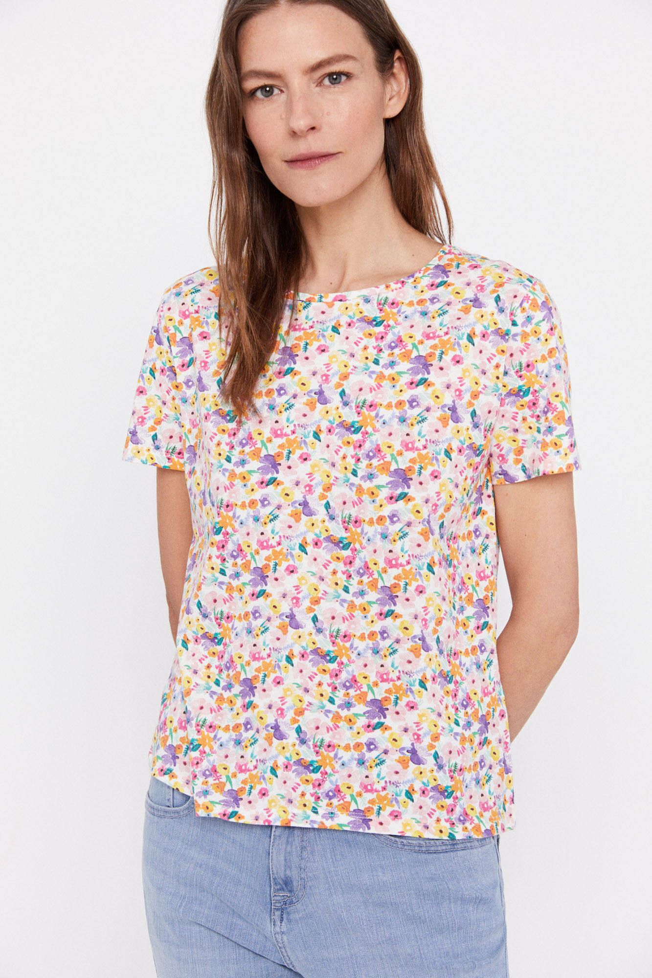 Camiseta com estampa floral - Estampa branca
