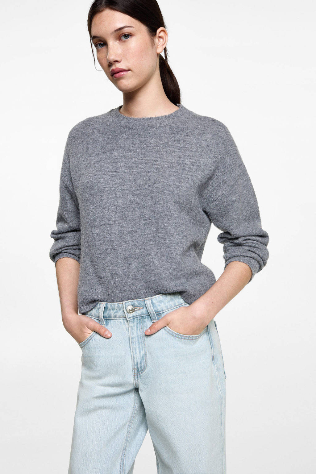 MANGO TEEN straight regular waist light blue denim