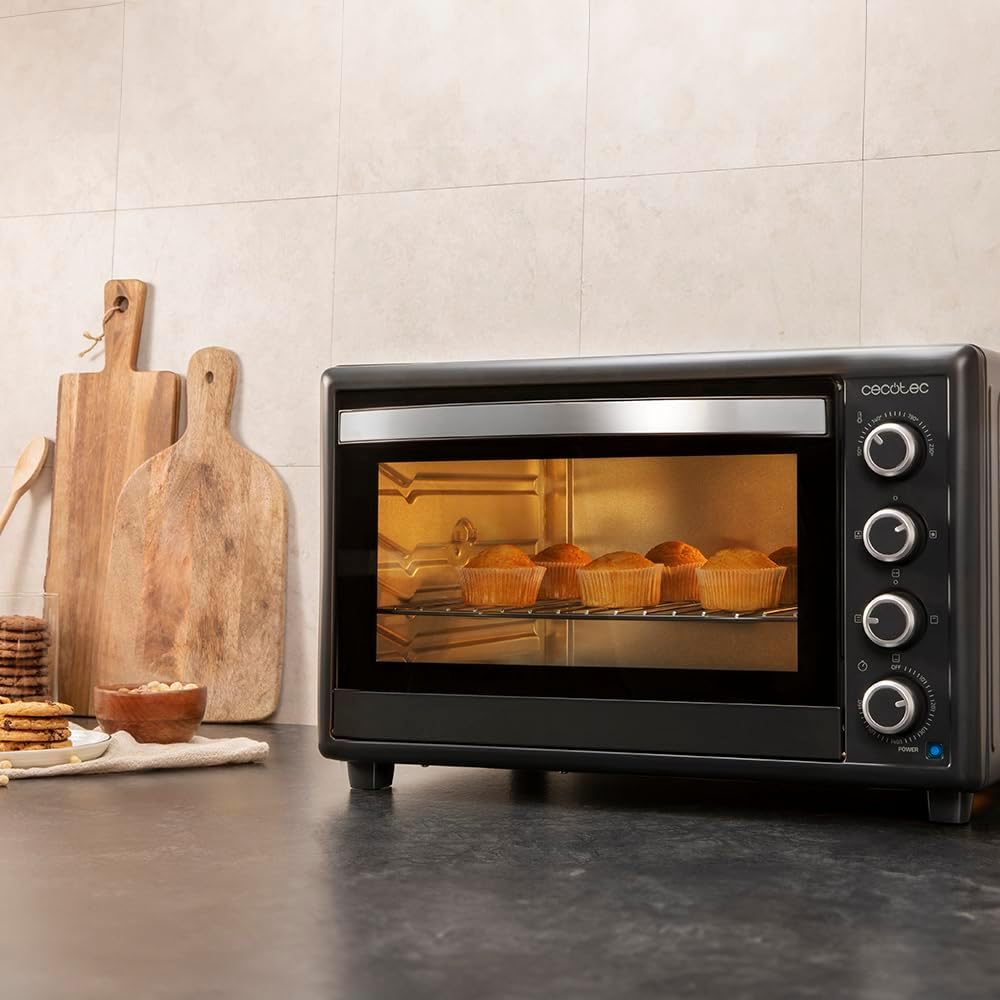 Cecotec Tisch-Konvektionsofen 60 Liter Bake&Toast 6090 Black Gyro. 2200 W, Innenbeleuchtung, 12 Funktionen, Temperatur bis zu 230º, Doppeltürglas, Inklusive drehbarem Spieß