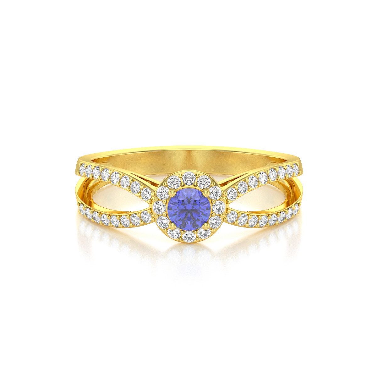 Bague ADEN Or 585 Jaune Tanzanite et diamants 2.282grs