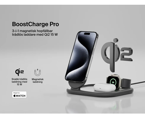 Belkin 3-in-1 MagSafe Compatible Qi2 Wireless Stand/Pad, black