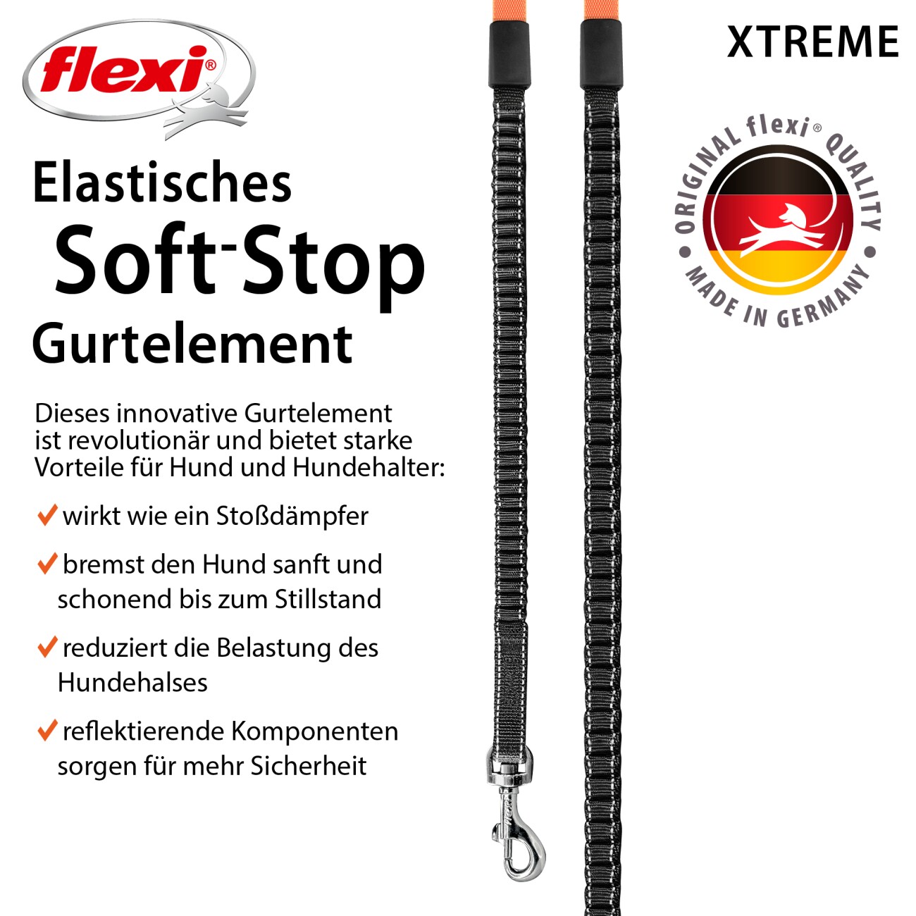 Flexi XTREME Gurt-Rollleine orange/ schwarz S, 5 m