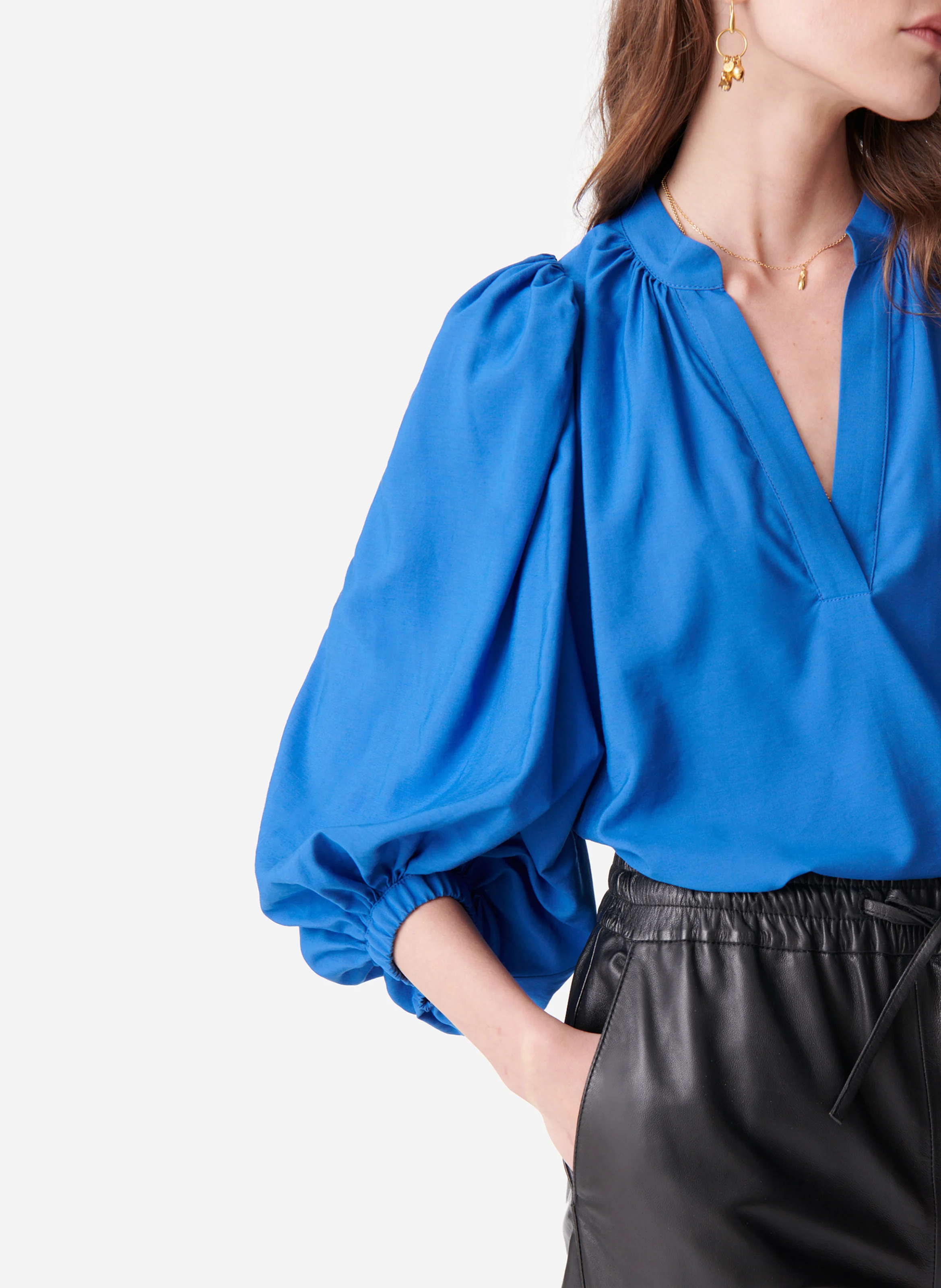 BELL - Blouse col V droite | Bleu