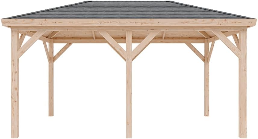 Pavillon Gartenlaube | BxTxH: 490 x 290 x 290 cm | Sockelmaß BxT: 470 x 270 cm | Pfostenstärke: 11,5 x 11,5 cm | Douglasie-Holz | Walmdach