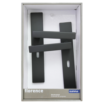 Gamma deurkruk set Florence recht schild sleutelgat 56 mm zwart RVS