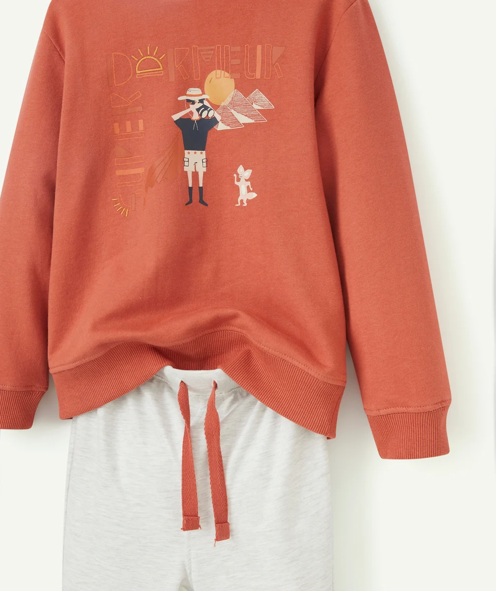 PYJAMA GARÇON EN FIBRES RECYCLÉES ORANGE ET GRIS THÈME ÉGYPTIEN