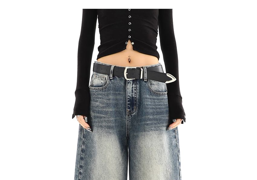 Elyou - Mid Waist Washed Wide Leg Jeans
