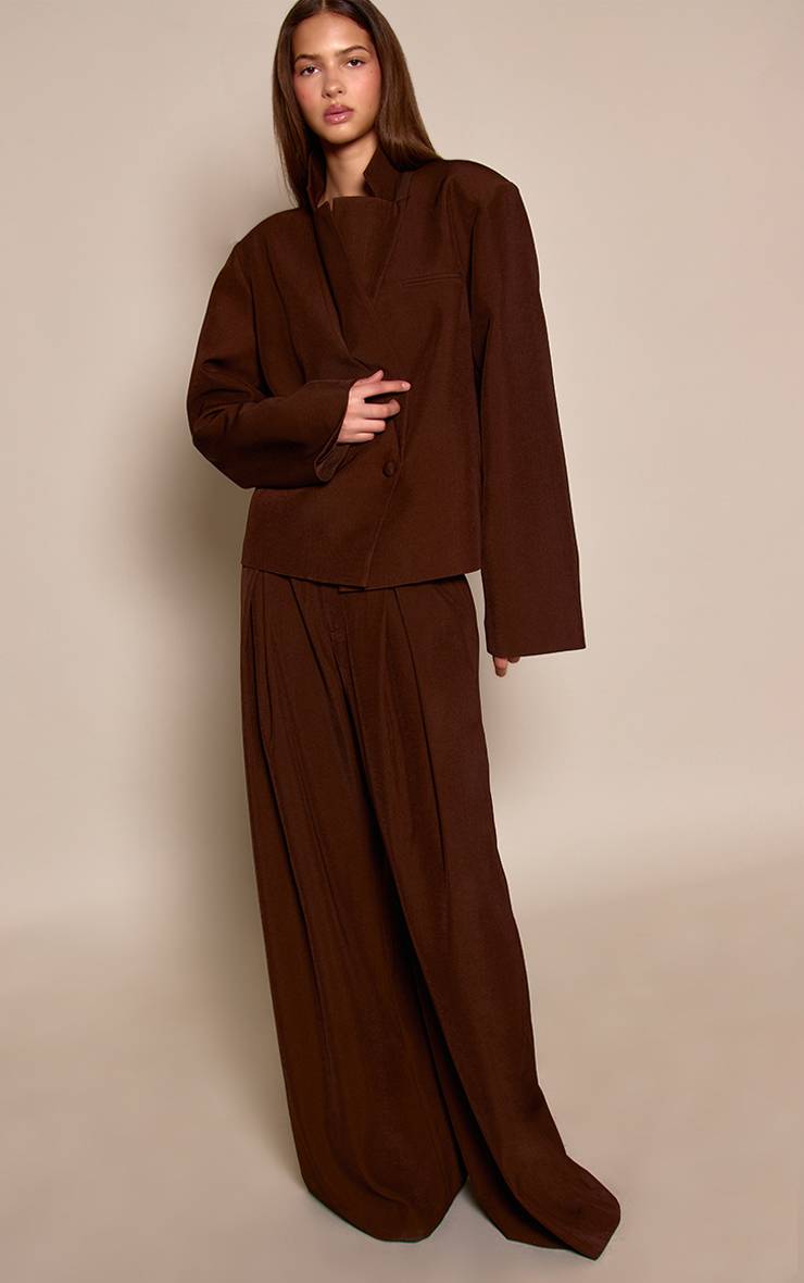 Marron Foncé Pantalon Large Plissé À Pinces Marron Foncé