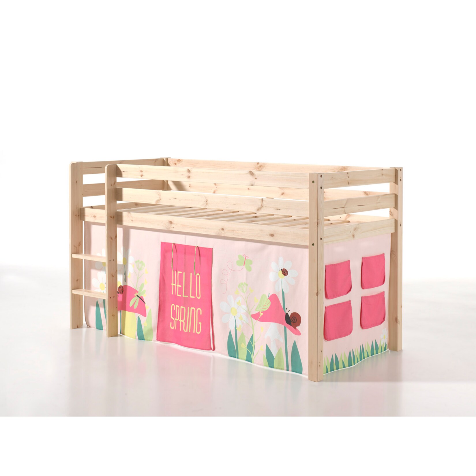 Vipack Spielbett Pino, Kiefer massiv natur mit Vorhang - Dessin Spring