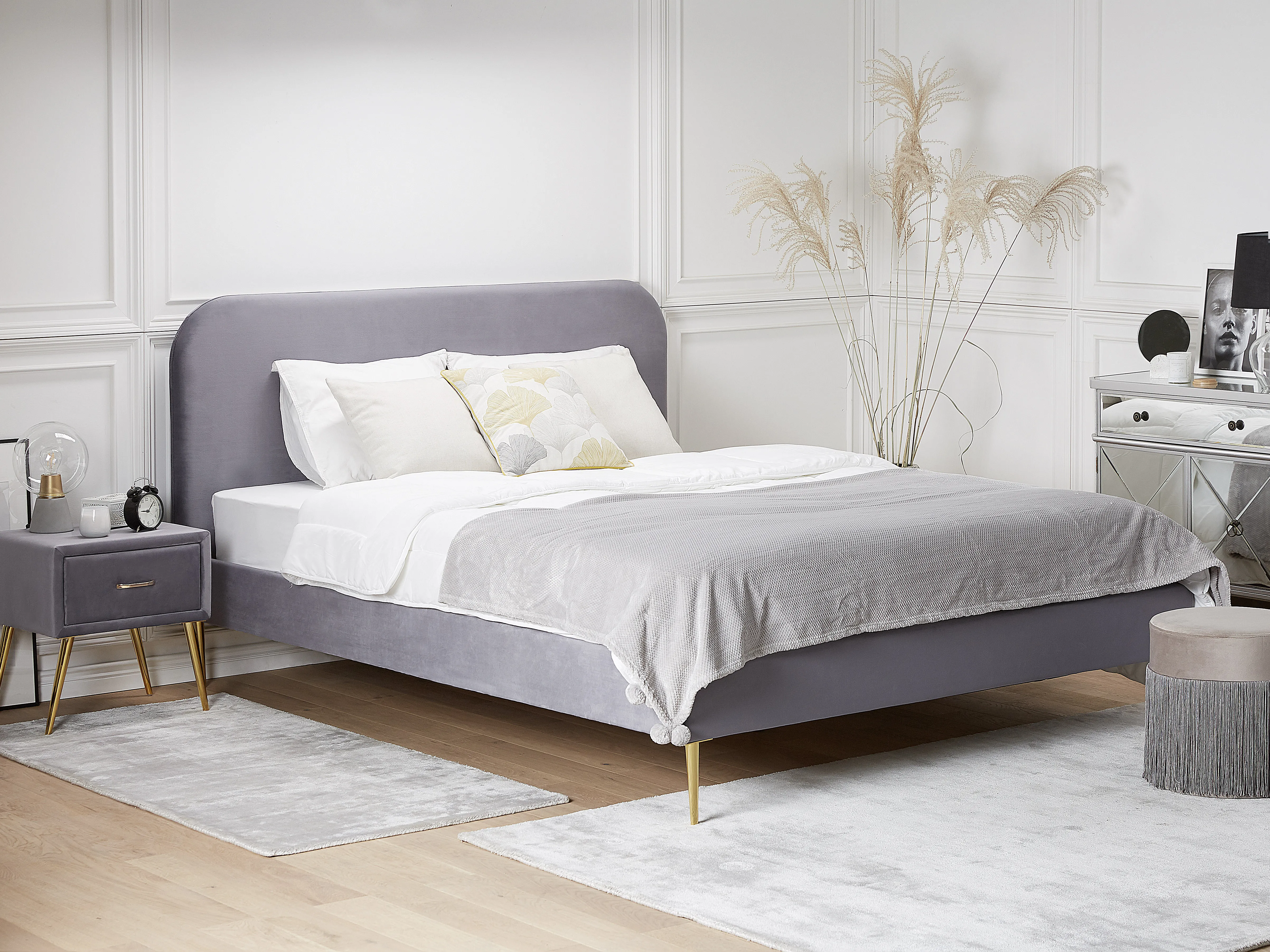 Bed Fluweel FLAYAT 180 x 200 cm Grijs