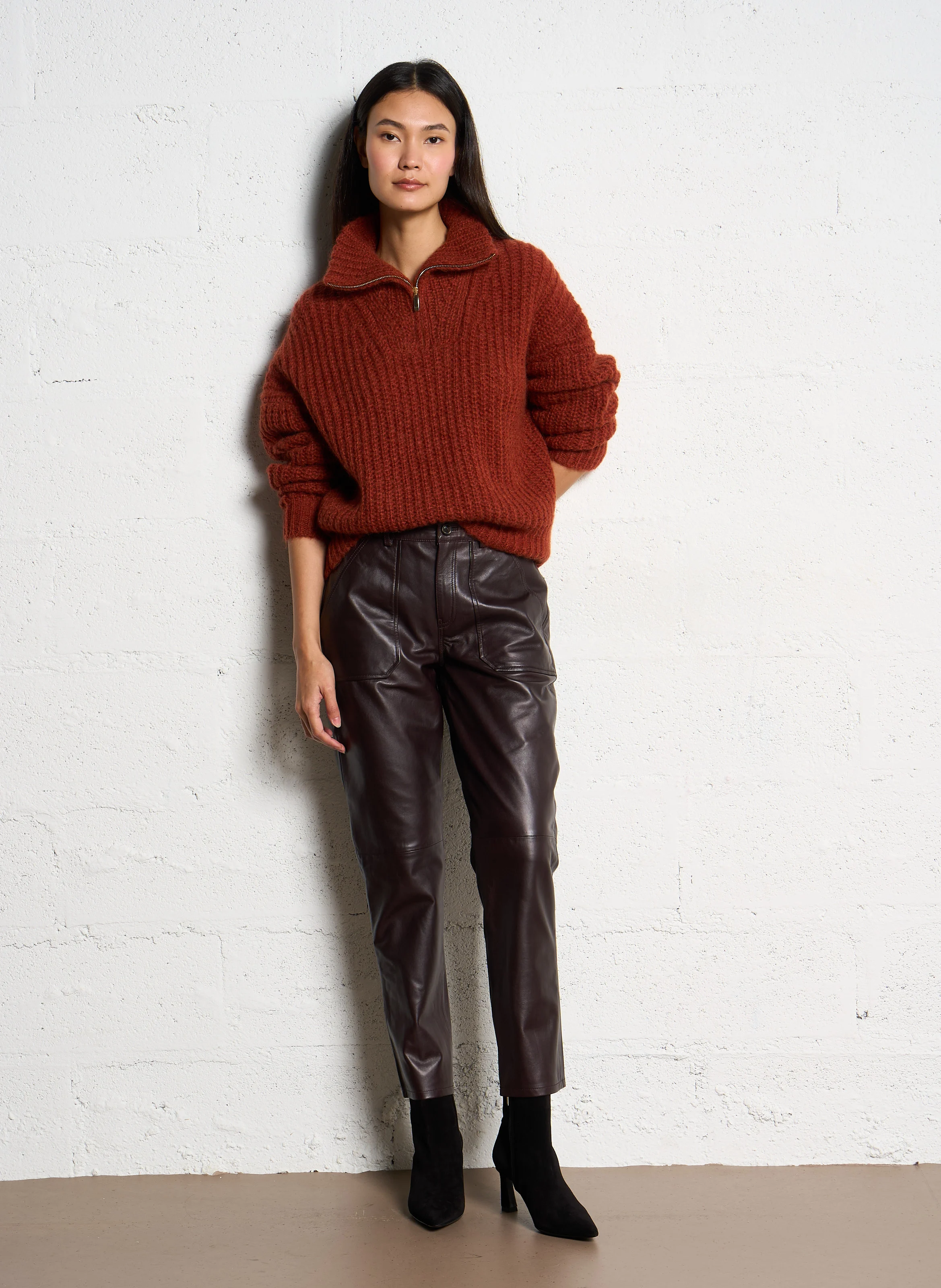 KELLY - Pantalon cropped en cuir| Violet