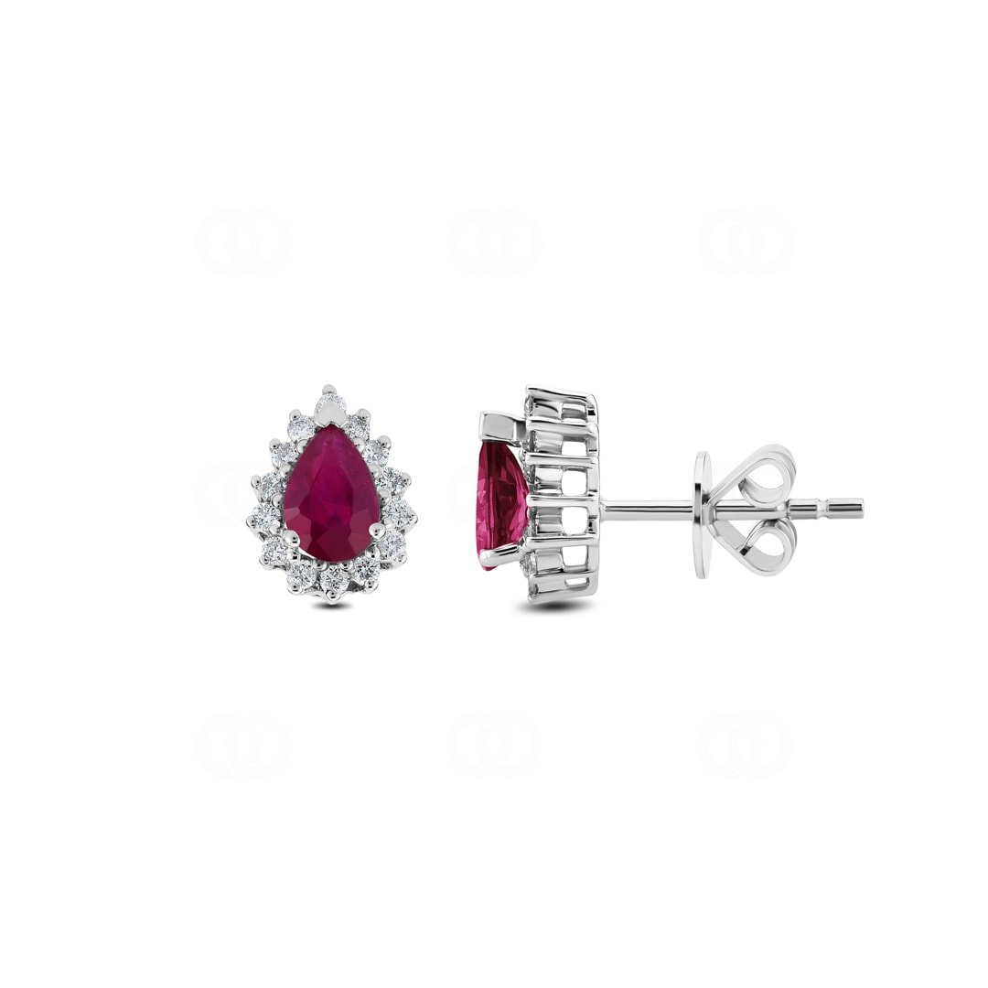 Ohrstecker 750/18 K Weissgold mit Diamanten 0.22 ct H/si & Rubin 1.12 ct