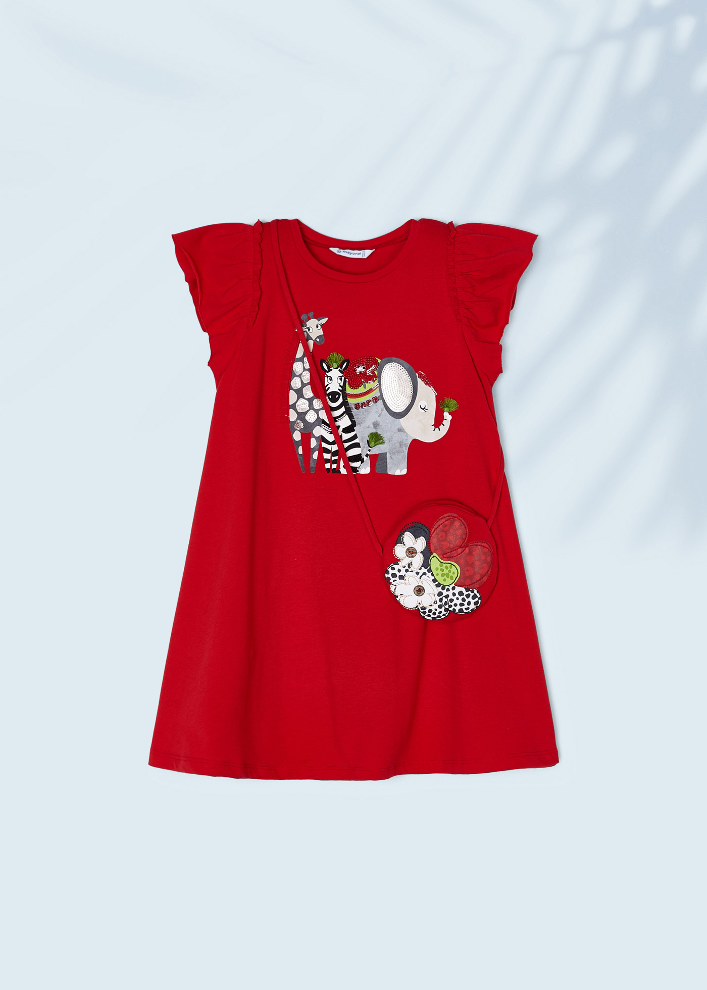 Vestido com apliques e bolsa de algodão para menina