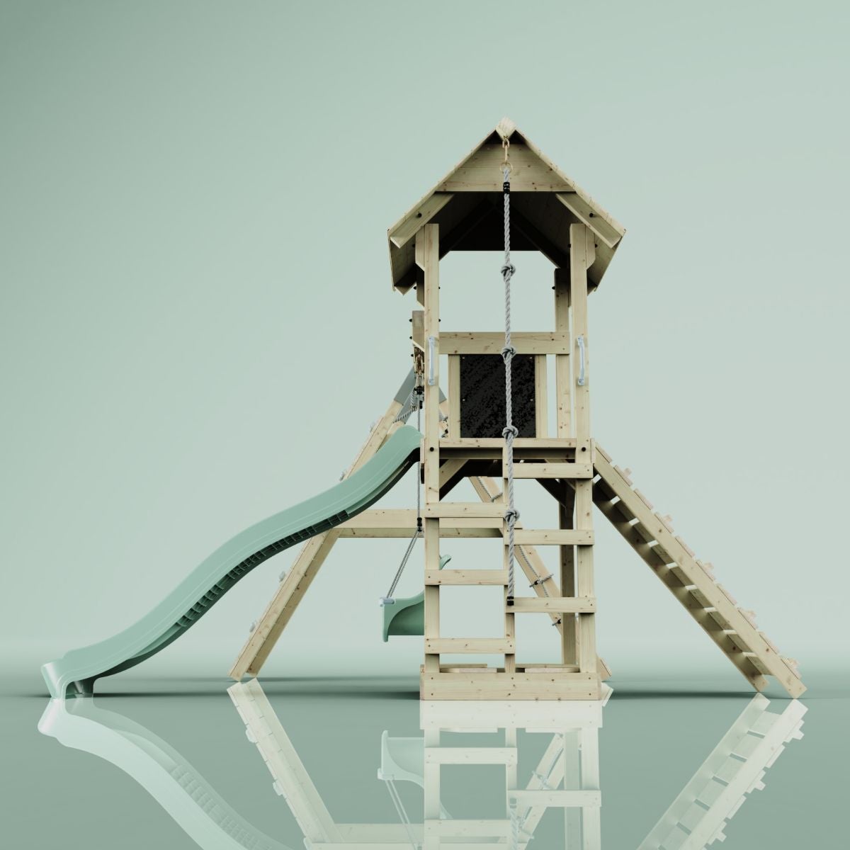 PolarPlay Trondheim houten speeltoren in de kleur groen