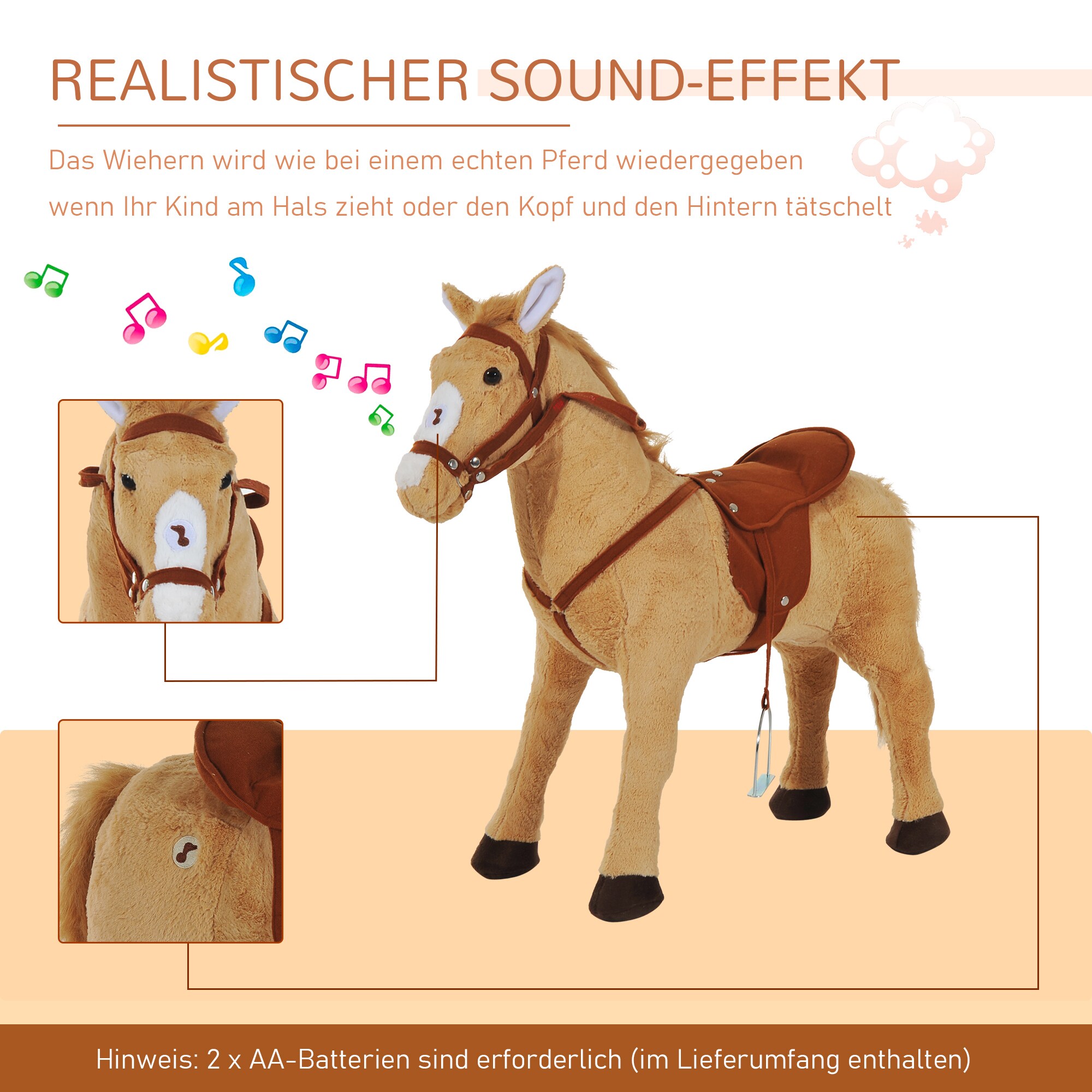 HOMCOM Kinderpferd für Kinder ab 3 Jahren beige 85 x 28 x 60 cm (LxBxH)