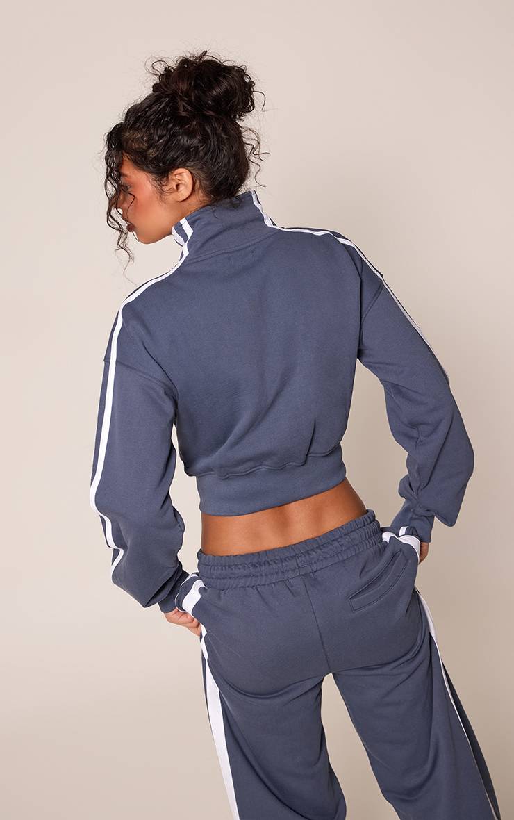 Bleu Marine Sweat Court À Col Cheminée Avec Fermeture Éclair