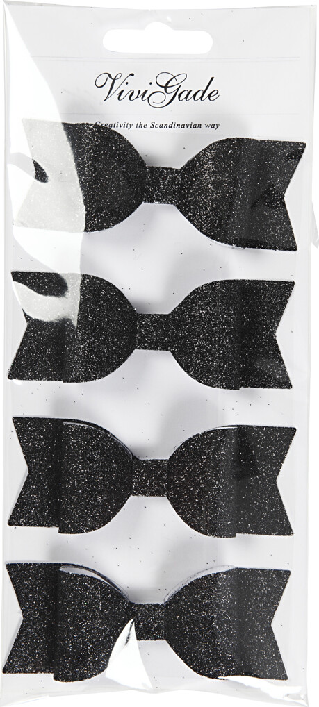 Sløjfer Til Dekoration - Sort Glitter - Str. 31X85 MM - 4 Stk