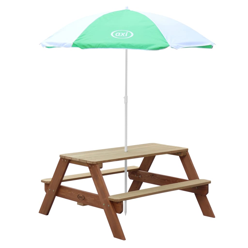 Axi table picnic nick brun avec parasol vert blanc 98x95x49cm