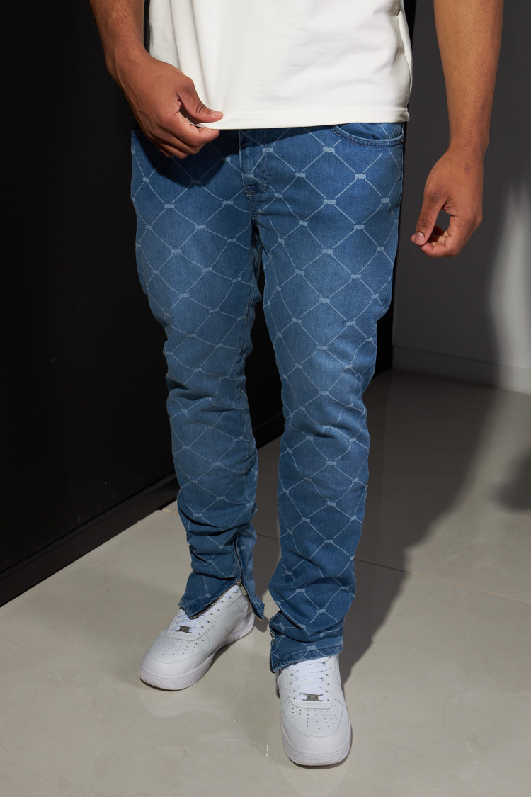 Jean bleu clair à motifs losange