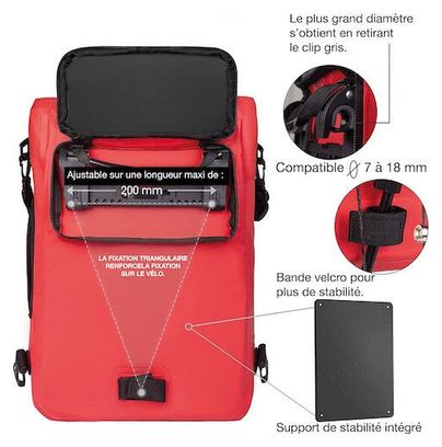 BADAWIN SAC DE VELO 4. EN 1 - SAC À DOS / SACOCHE DE PORTE-BAGAGES / SAC BANDOULIÈRE / SAC À PORTER À LA MAIN 25L ALI ROUGE