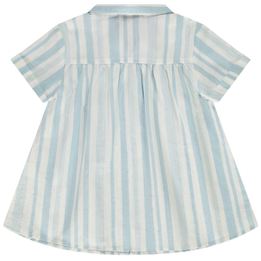 Chemise manches courtes évasée à rayures pour fille - Bleu