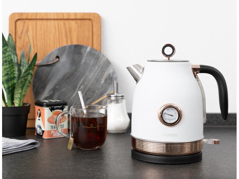 FURBER Wasserkocher Monroe 1.7 l, Rosegold/Weiss Wasserkocher mit 360°-Sockel mit Kabelaufwicklung