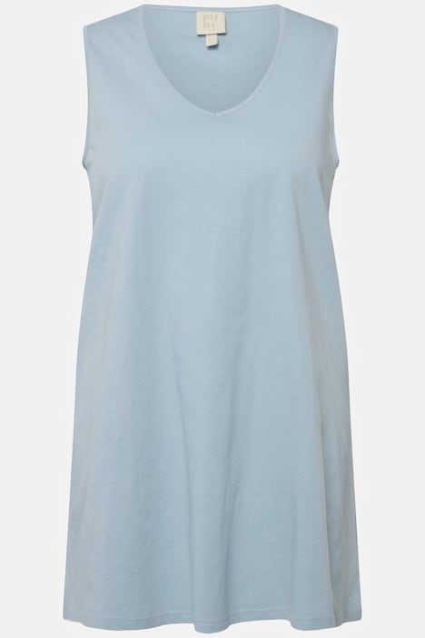 Longtop, Naturfärbung, A-Linie, V-Ausschnitt, ärmellos
