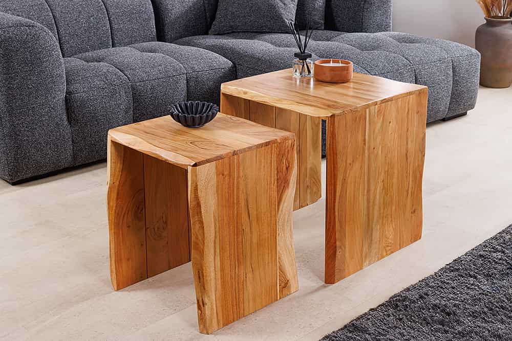 2er Set Beistelltische MAMMUT 55cm braun massives Akazienholz