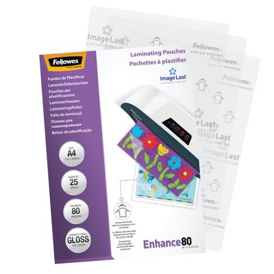 Fellowes - 25 pochettes de plastification A4 (216 x 303 mm) - 80 microns - brillantes