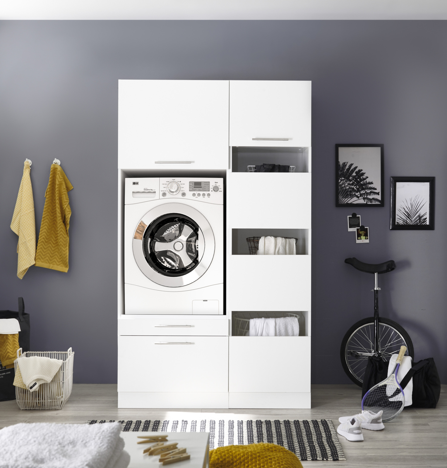 RESPEKTA 2-teiliges Hauswirtschaftsraum-Set CLARA - weiß matt - 117,4 cm
