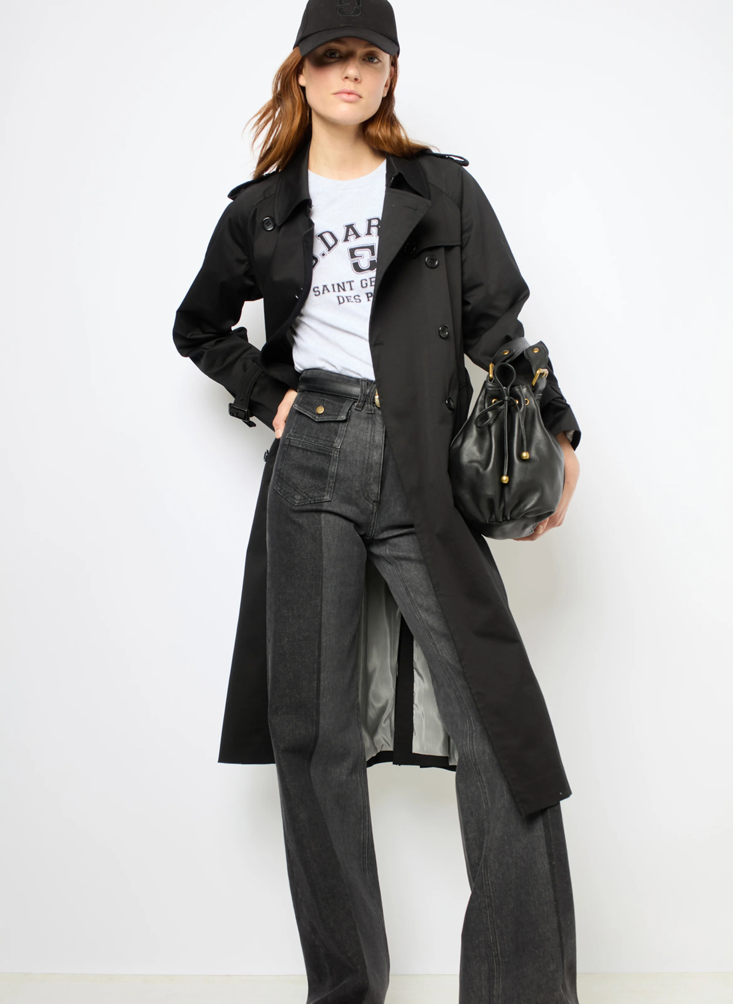 SERGE - Trench col à revers droit en coton mélangé | Noir