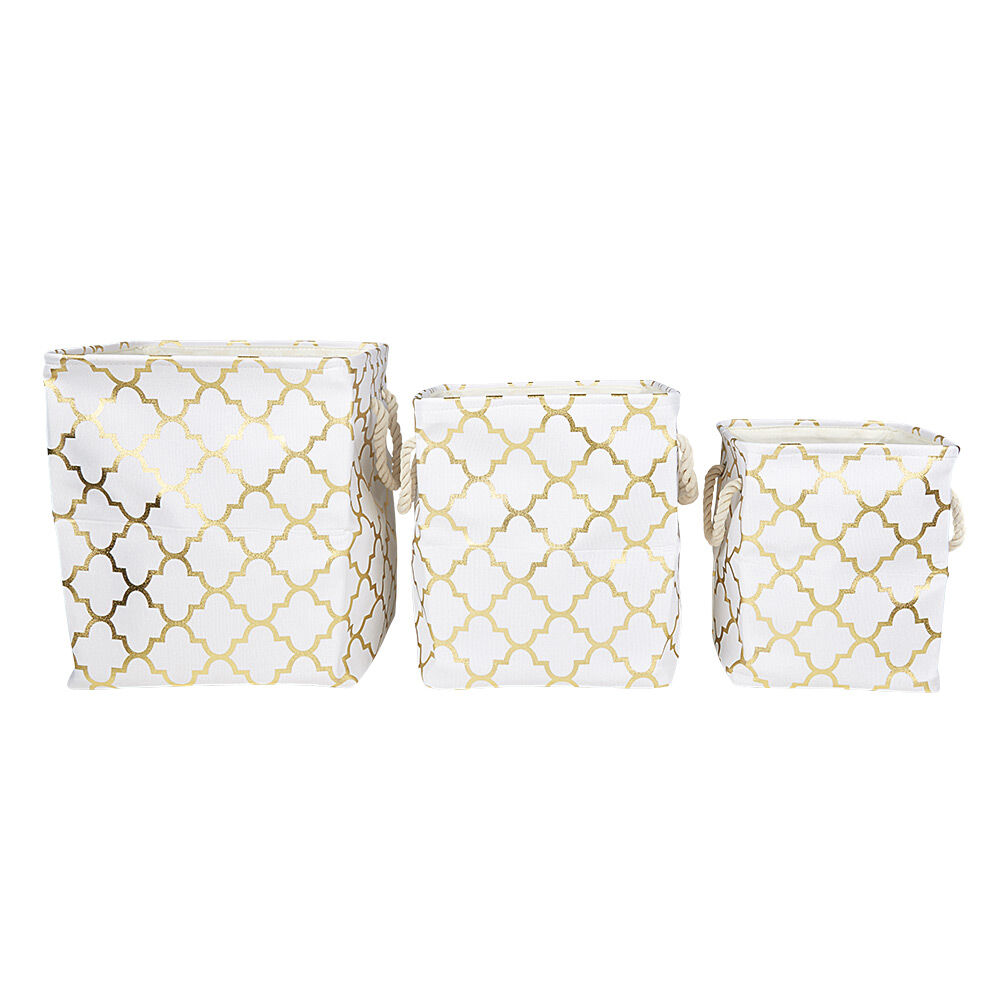 Panière coton couleur crème motifs dorés x3