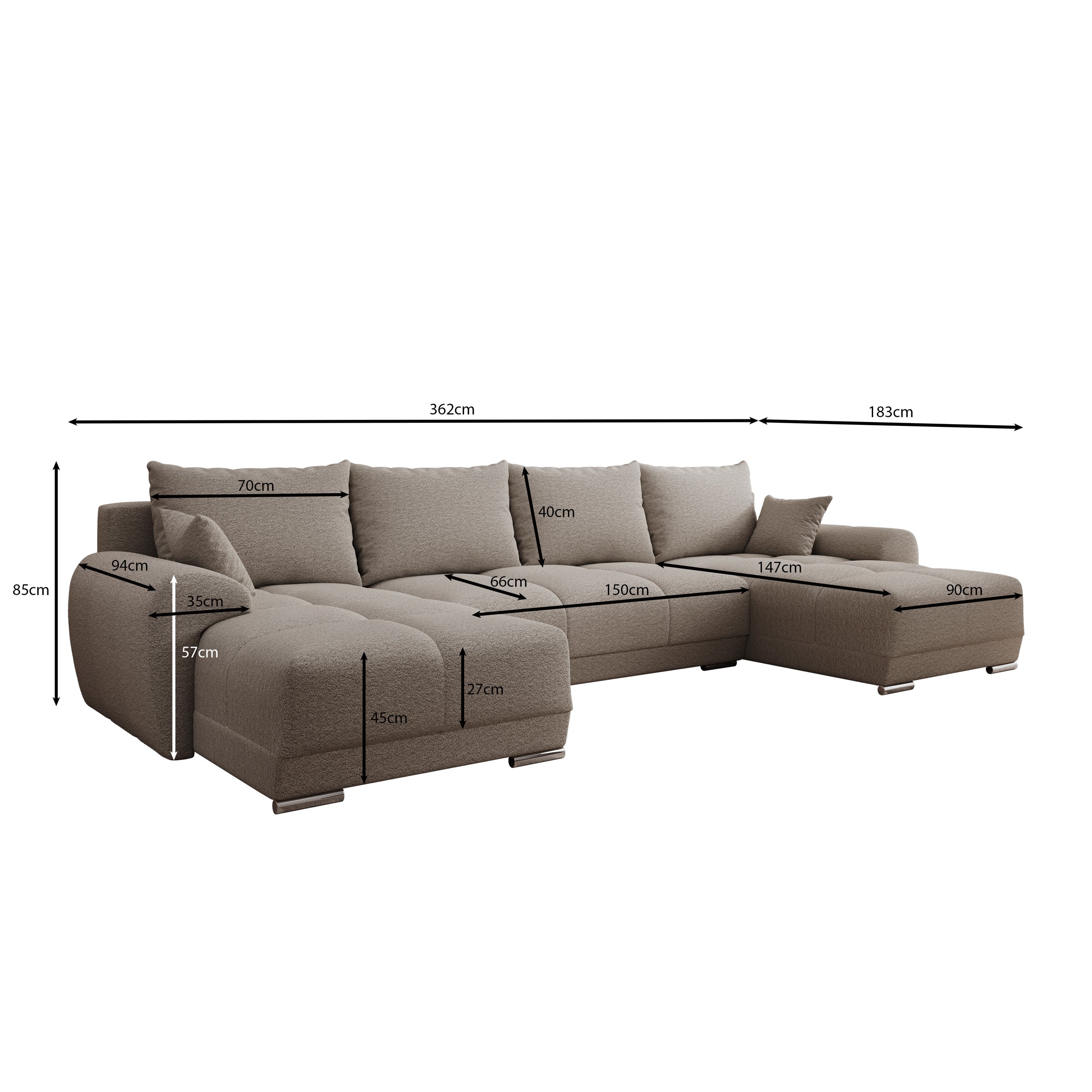 Layana U - Hoekbank 4-zits met chaise longue - Stof beige - Universeel