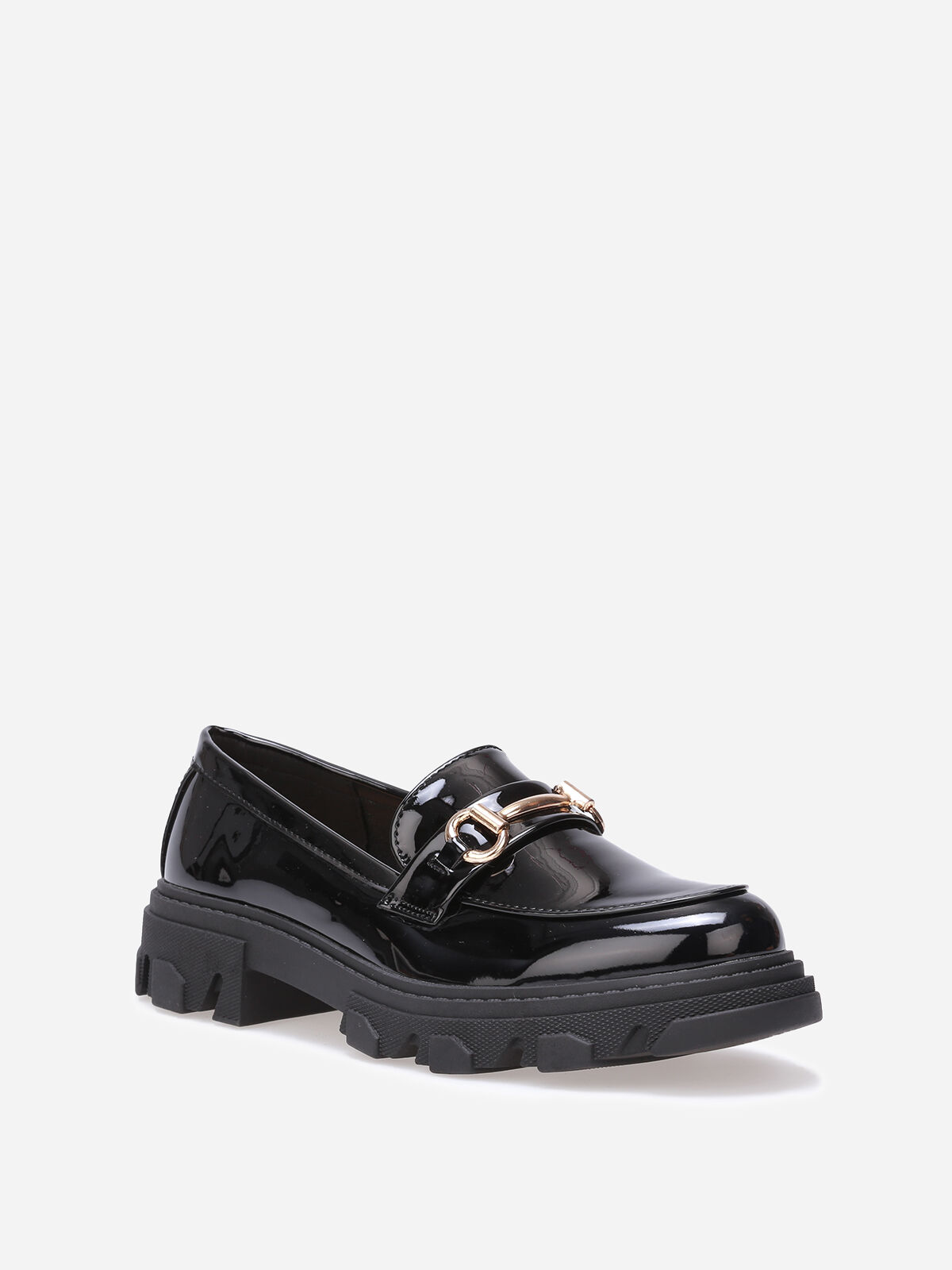 Mocassins vernis crantés à mors doré- Noir