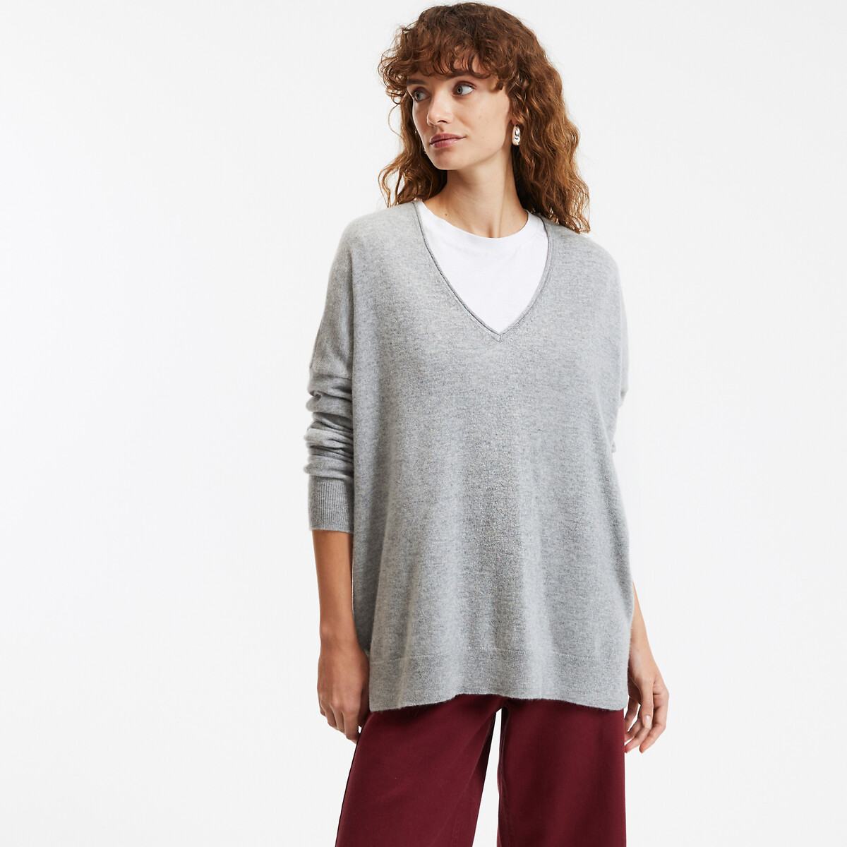 COLEÇÕES LA REDOUTE<br>Suéter de cashmere, decote em V, modelagem ampla