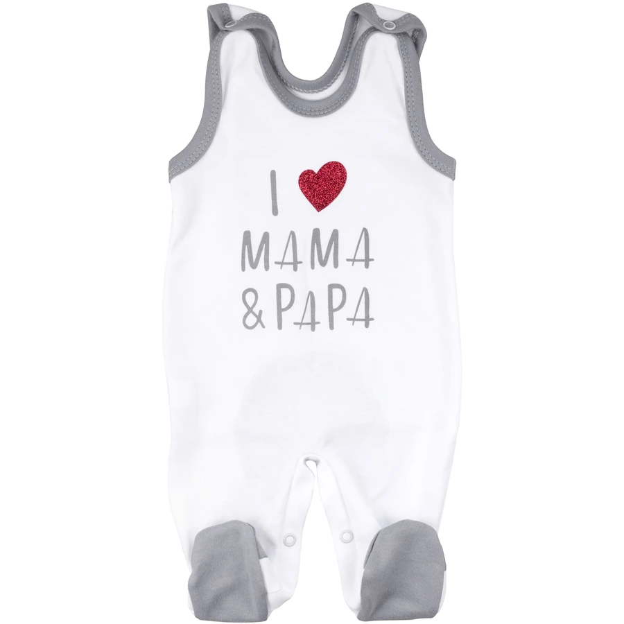 Baby Sweets 3tlg Set Strampler + Shirt + Mütze I love Mama & Papa weiß grau